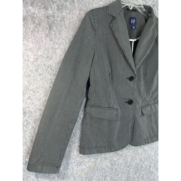 Gap Black Pinstripe Blazer Notch Collar Women Size 6 Academia Career Business - Picture 3 of 9